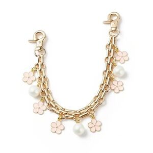 Gold Chain Purse Strap Extender Bag Chain with Pink Flowers and Pearls